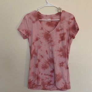 Pink tie-dye short sleeve v-neck shirt from PINK